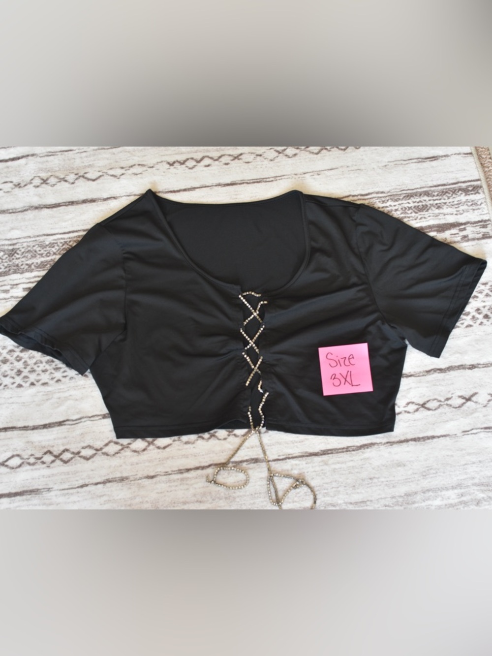 Rhinestone Lace-Up Black Crop Top
